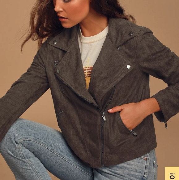 Vegan Charcoal Grey Suede Moto Jacket - Picture 2 of 4